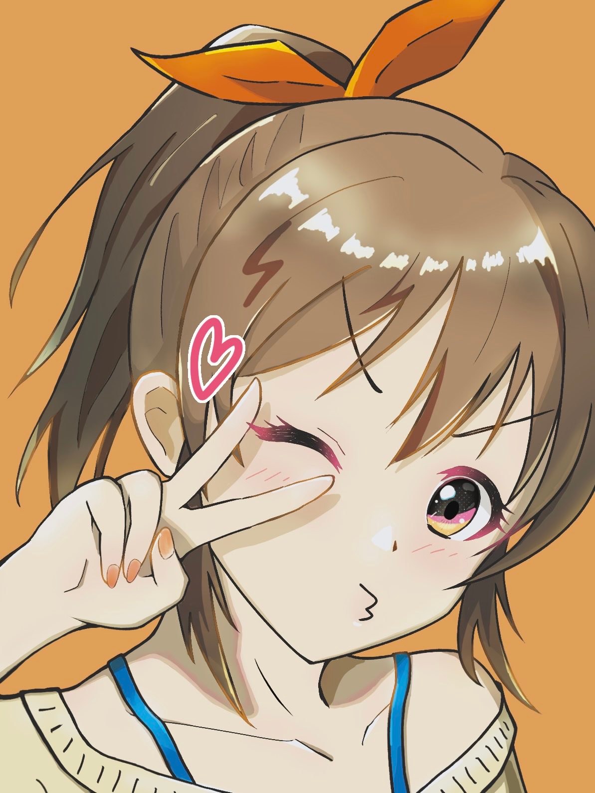 オレンジを背景にウィンクするキャラクター